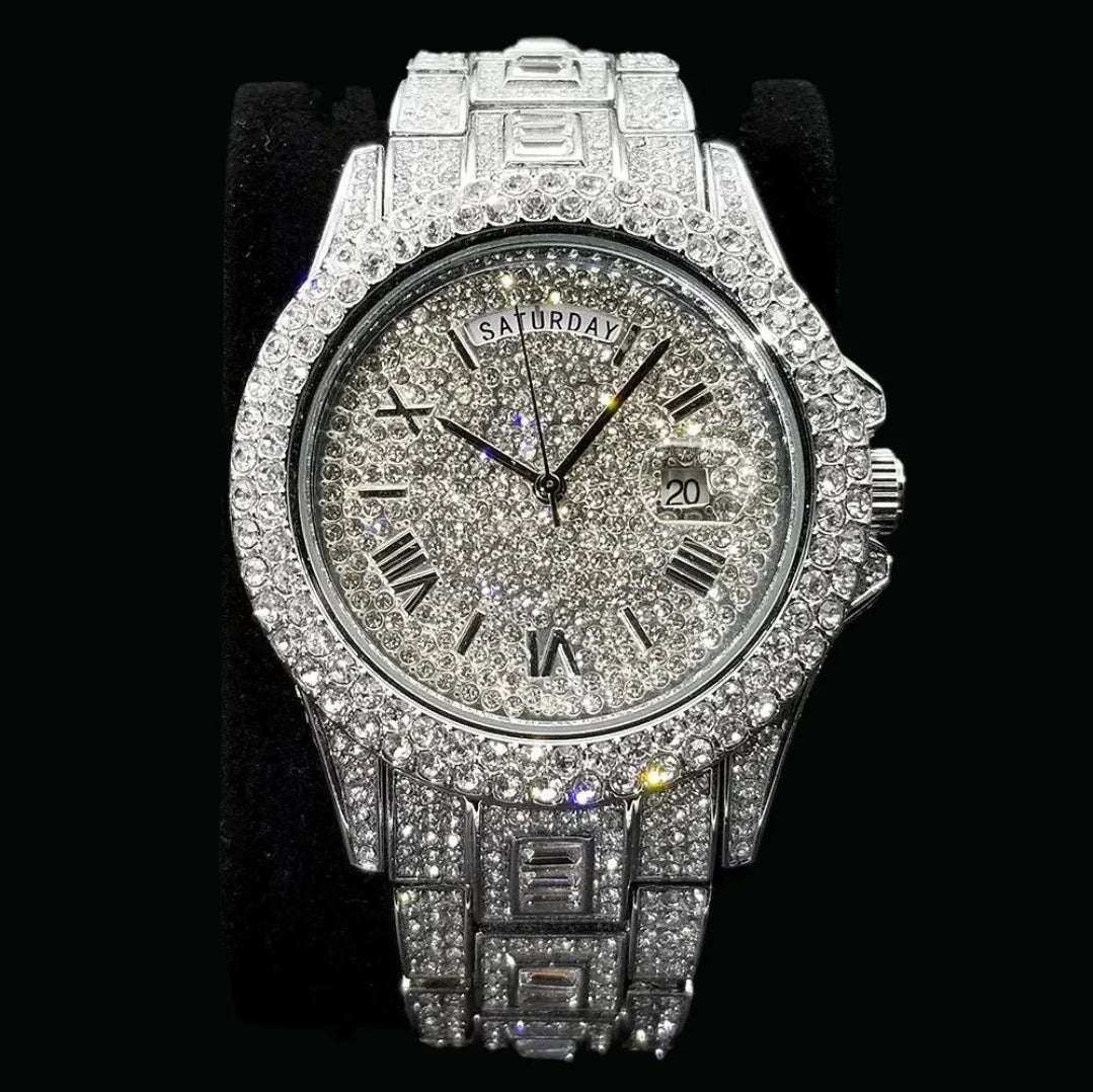 Day Date Roman Numerals VVS Iced Out Watch – Luxury Hip Hop Style - CaratixJewelry
